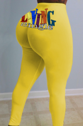 new plus size yellow letters print stretch sports yoga leggings