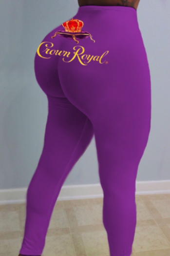 new plus size purple fixed digital print stretch sports yoga leggings