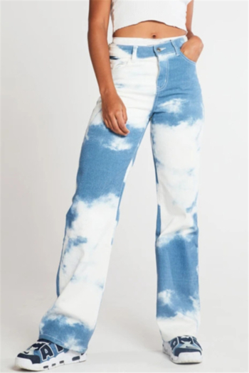 plus size tie-dye micro-elastic high waist stylish casual jeans