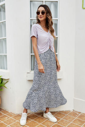 summer new floral print inelastic thin fresh sweet stylish skirt