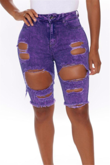 plus size micro-elastic denim fabric holes pockets stylish shorts