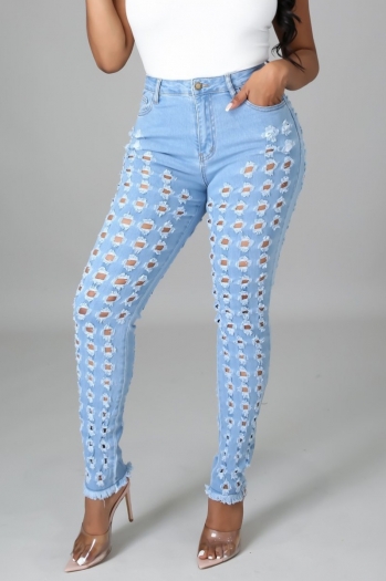 plus size three colors micro-elastic holes stylish jeans
