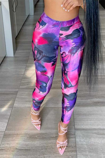 summer autumn new plus size multicolor tie-dye stretch stylish skinny trousers