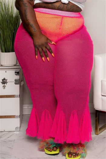 plus size new solid color stretch ruffle see through fashion sexy pants
