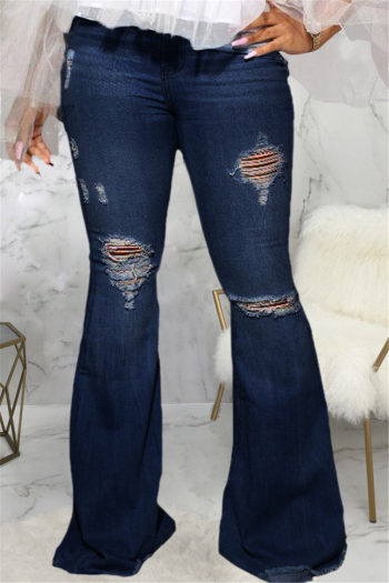 plus size new hole zip-up button pocket stretch stylish flare jeans