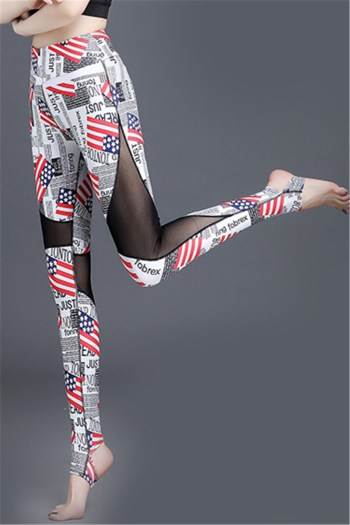 New fashion batch printing spliced mesh over the heel stretch yoga leggings