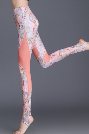 New fashion batch printing spliced mesh soft over the heel stretch yoga leggings