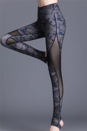 New stylish camo batch printing spliced mesh stretch over the heel yoga leggings