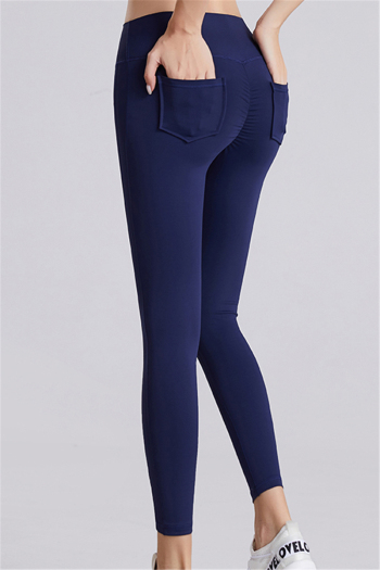 New stylish solid color high waist back pocket stretch fit yoga leggings