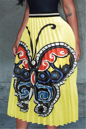 new stylish butterfly printing summer stretch loose casual pleated skirt