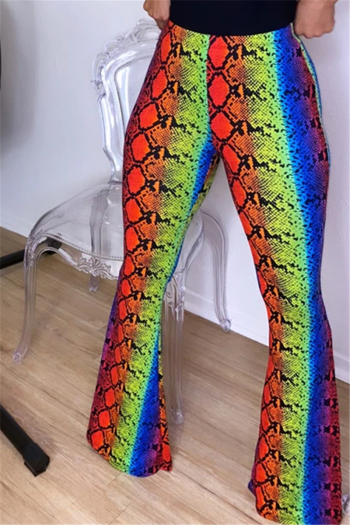plus size multicolor snakeskin batch printing stretch casual flare pants