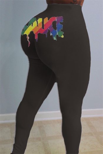 plus size 2 colors multicolor letters printing tight stretch pants