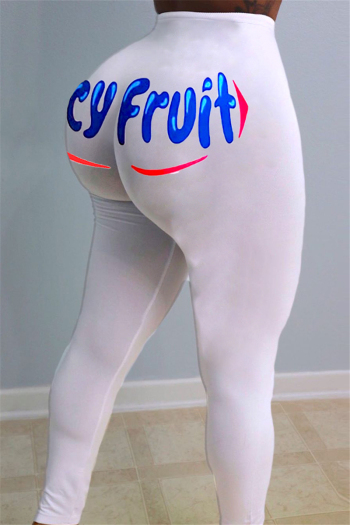 plus size autumn letters printing fashion tight stretch casual pants