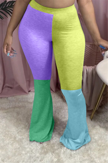 plus size new stylish contrast color printing casual stretch flare pants