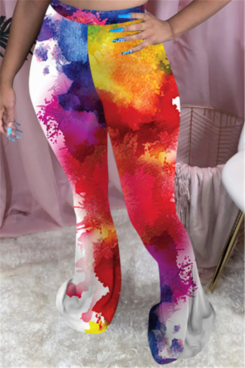 plus size new fashion batch printing casual stretch flare pants