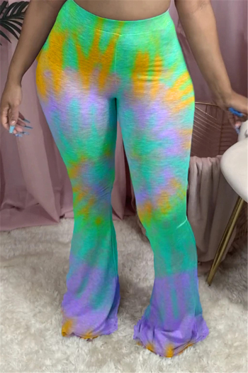 plus size tie-dye batch printing casual summer stretch flare pants