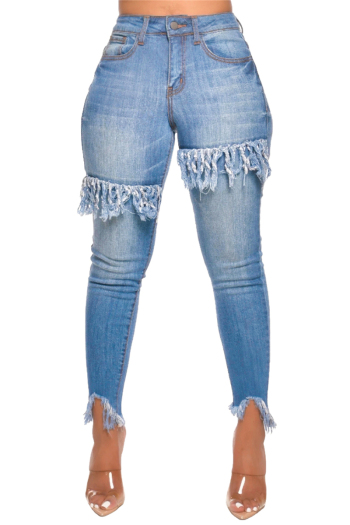 plus size autumn spliced tassel irregular tight slim new stylish stretch jeans