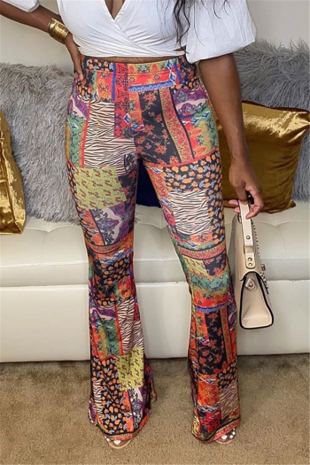 new stylish plus size multicolor batch printing wide leg stretch casual pants