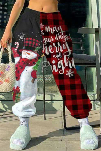 plus size autumn lattice christmas pattern and letter printing casual pants