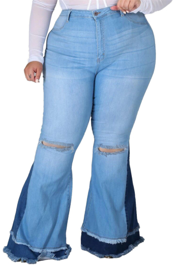 fashion plus size all-match wide leg ripped color stitching slim casual flared jeans