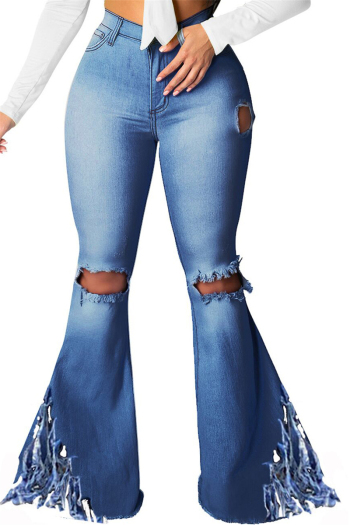 sexy plus size fashion all-match fringed hole stretch slim flared pants