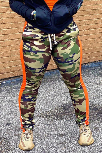 plus size autumn camo batch printing pockets casual laced pants