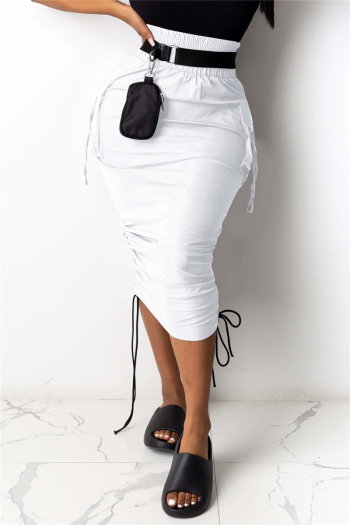 solid color new stylish pockets laced drawstring simple slim skirt