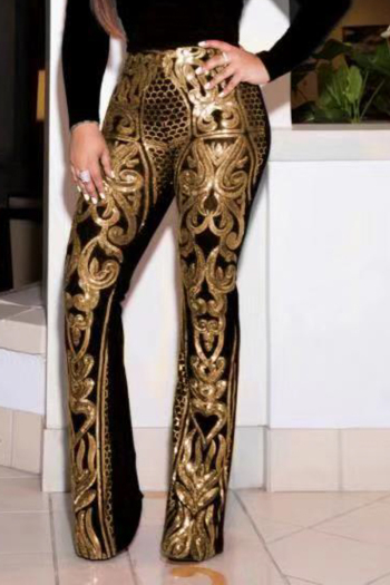 Plus size new stylish gold sequin high waist stretch slim pants