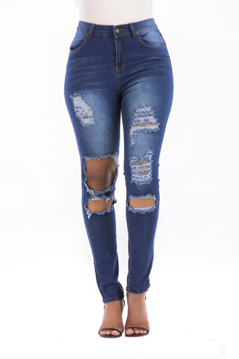 New stylish plus size pocket hole high waist tight jeans