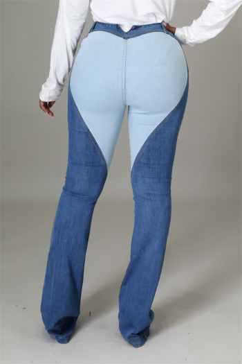 contrast color plus size zip-up all-match stretch fashion flare jeans