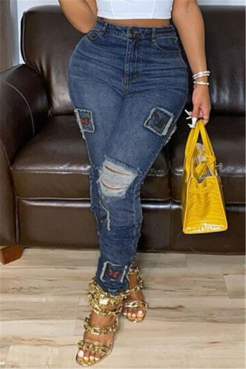 new style plus size patch butterfly embroidery fashion ripped jeans