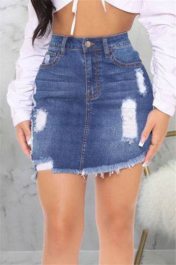 plus size new fashion summer all-match holes slim denim skirt