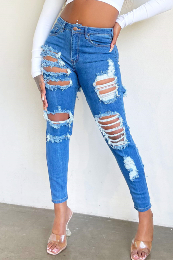 plus size all-match holes zip-up pockets tight stretch jeans