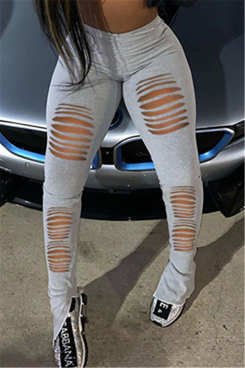 summer plus size solid color new fashion ripped pleated casual pants