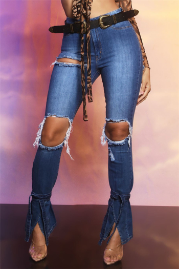 plus size new style summer lace-up zip-up pockets ripped fashion slim jeans