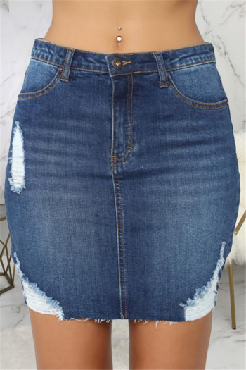 plus size summer hole new stylish zip-up pockets casual slim denim skirt