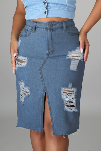 summer plus size new style holes zip-up pockets fashion denim split skirt