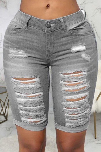 four colors solid color plus size holes all-match new fashion casual denim shorts