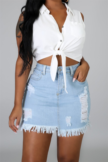 summer plus size new stylish solid color pocket holes all-match denim skirt
