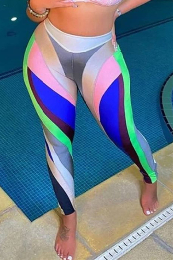 summer new style contrast color printing stretch tight slim pants