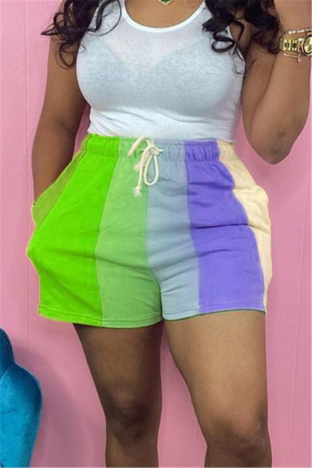 five colors plus size new stylish summer contrast color batch printing laced casual shorts