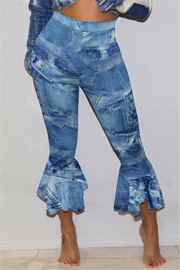 plus size new style batch printing ruffled cropped trousers