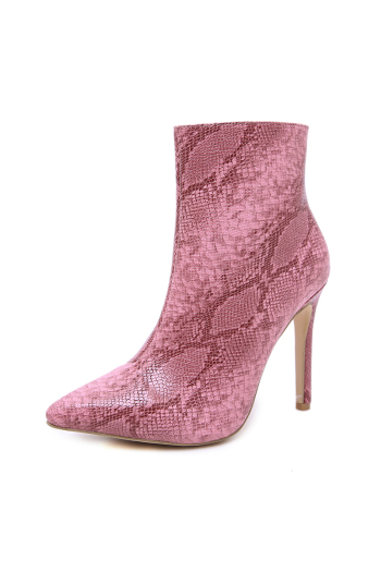 new stylish zip-up leather snakeskin short floss pointed high heels boots(heel height:10.5cm)