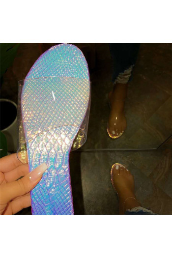 two colors transparent pu stylish beach flat slippers