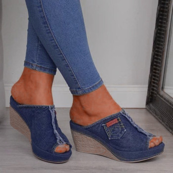 two colors denim fabric high heel summer stylish sandals (heel height:8cm)