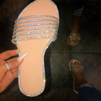 two colors rhinestones decorated summer stylish flat beach slippers
