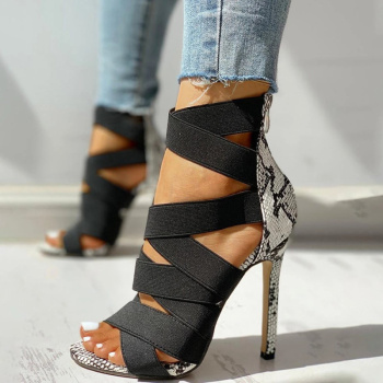 new two colors snakeskin print cross bandage design stylish high heel sandals