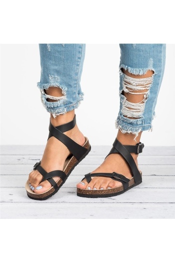 four color pu fabric buckle open toe stylish summer flat sandals
