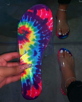 New tie-dyed transparent upper stylish beach flat slippers