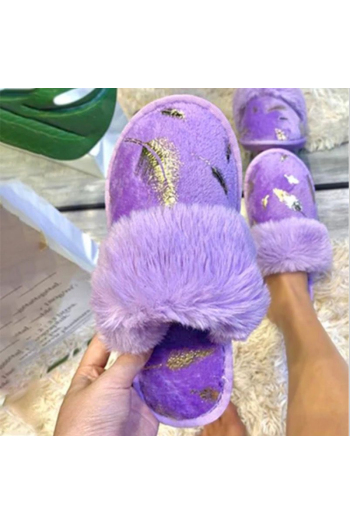 winter new stylish five colors leaf printing plush warm slippers